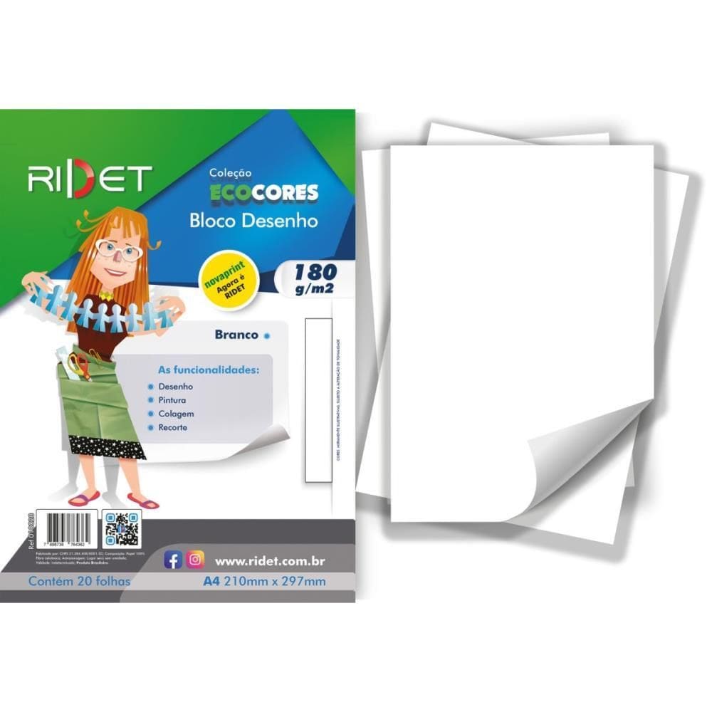 Bloco p/Educação Artística Desenho Branco A4 180g.20f. Ridet