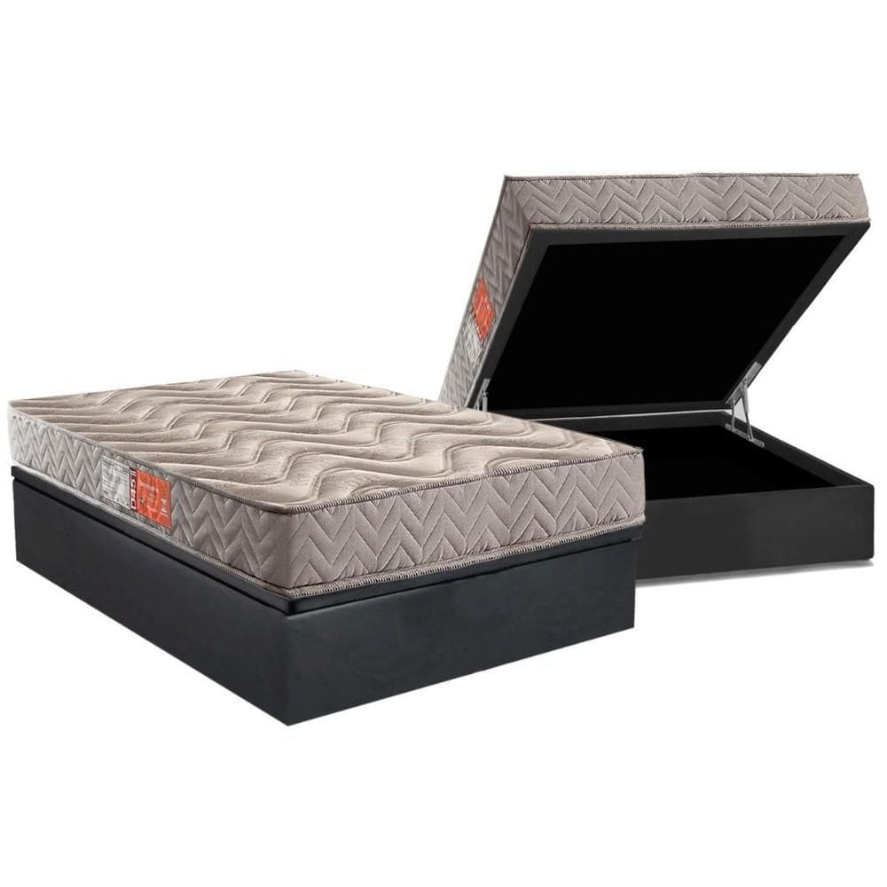 Cama Box Baú Casal: Colchão Espuma D45 Paropas Pasquale Gray + Base CRC Suede Gray (138x188)