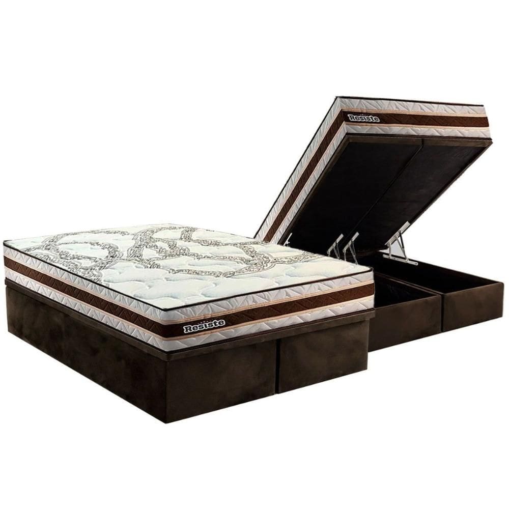Cama Box Baú Queen: Colchão Ortopédico Paropas D45 Resiste Hotel + Base CRC Suede Brown (158x198)