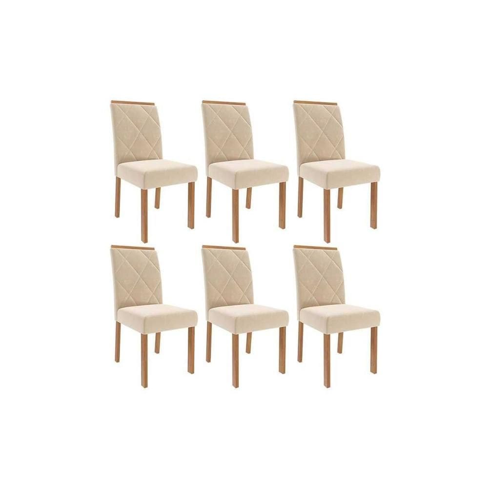 Kit 6 Cadeiras de Cozinha Fernanda Wood 6 Un Carvalho/Suede Nude Bege - Cimol