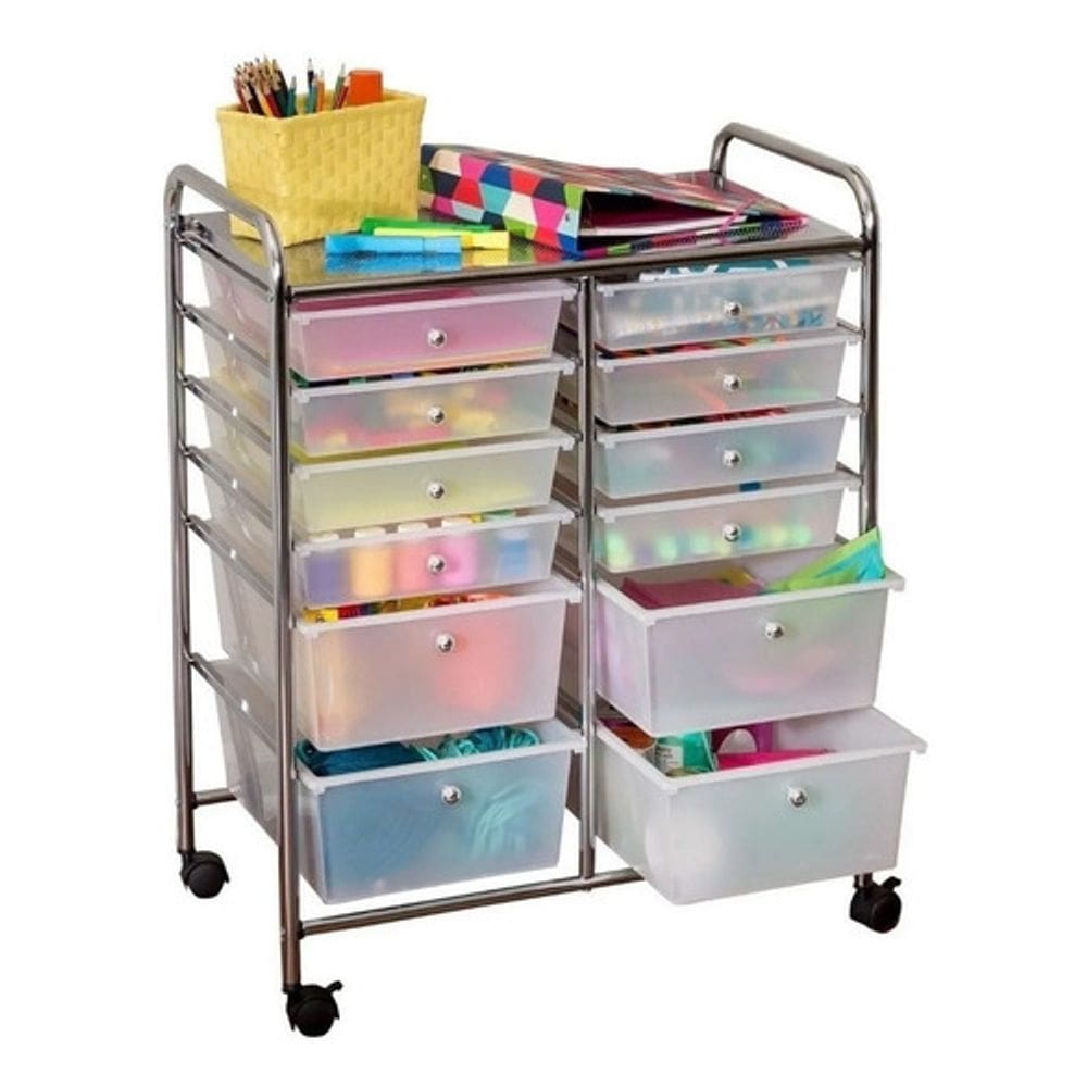 Carrinho Multiuso Organizador Aço Inox C/ Rodas - 12 Gavetas