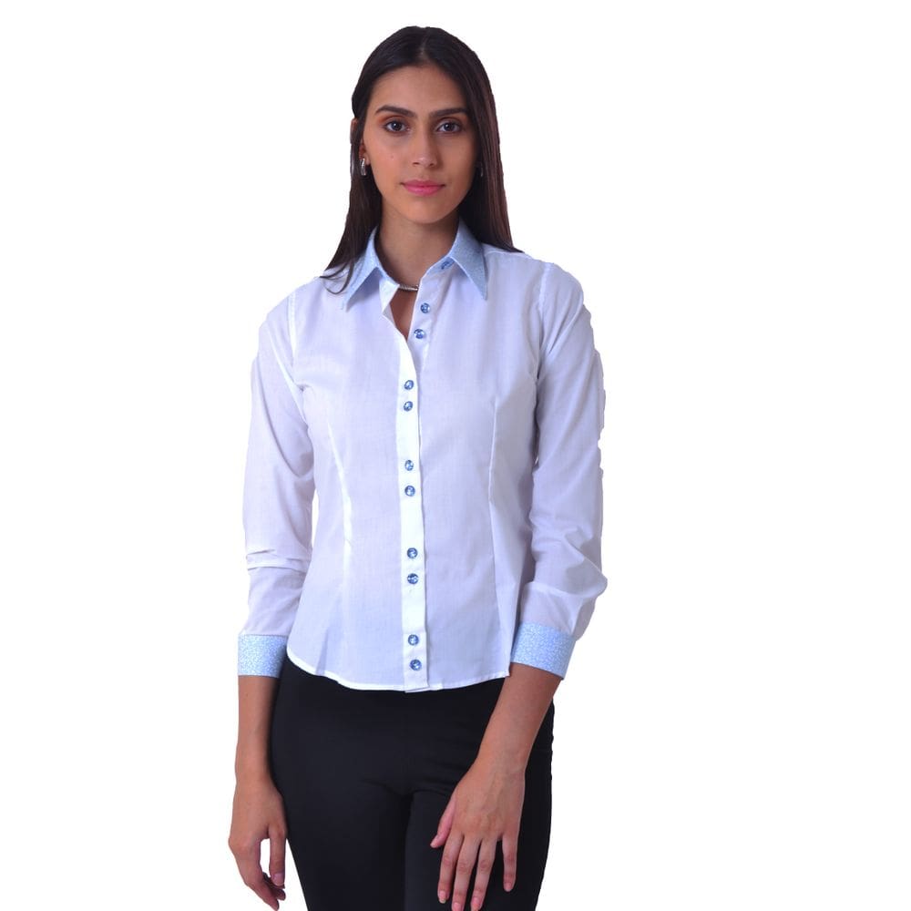 Camisa Social Feminina Manga Longa Slim detalhe renda PP