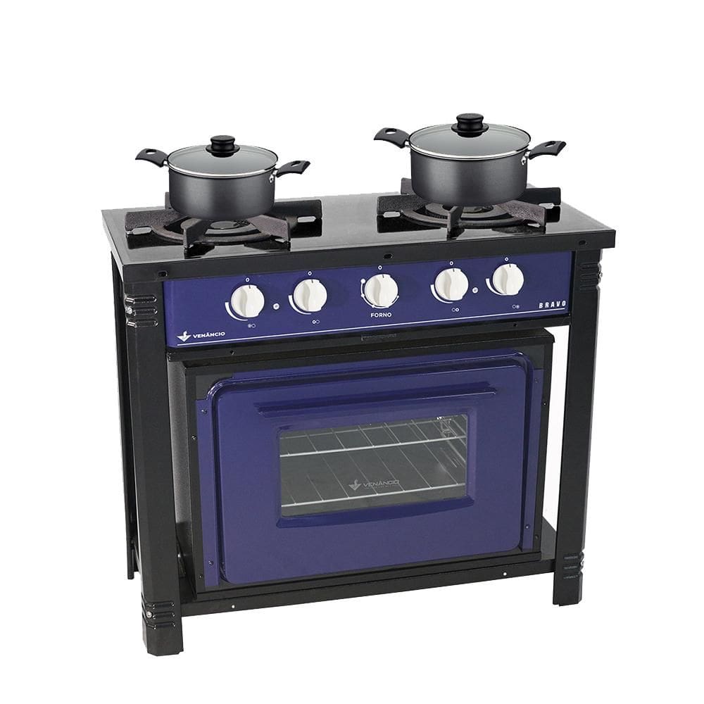 Fogão Industrial 2 Bocas com Forno Bravo Azul Venâncio + 2 Caçarolas Tramontina Turim