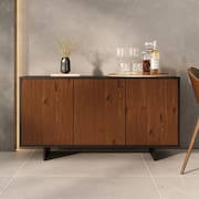 Aparador de Sala Buffet Preto Alto Madeira 135 cm Prateleiras Reguláveis Arto