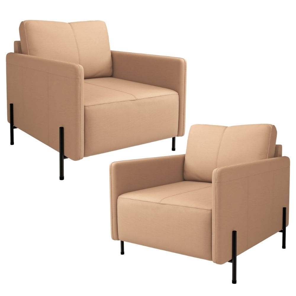 Kit 2 Poltronas Decorativa Para Sala Living Pés Industrial Domani L06 Couro Mocca - Lyam Decor