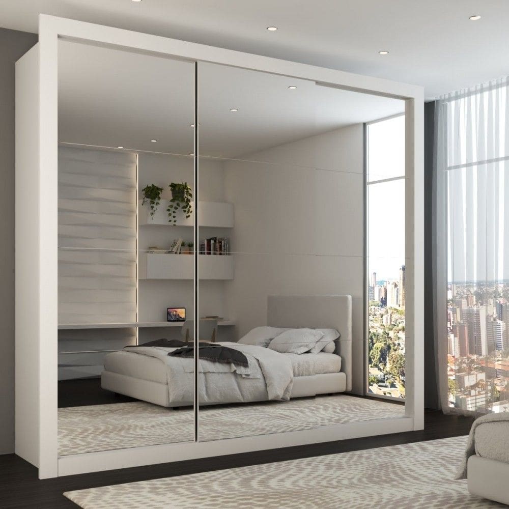 Guarda-Roupa Casal Luiza 3 Portas de Correr 4 Gavetas Espelhado Branco - Pm