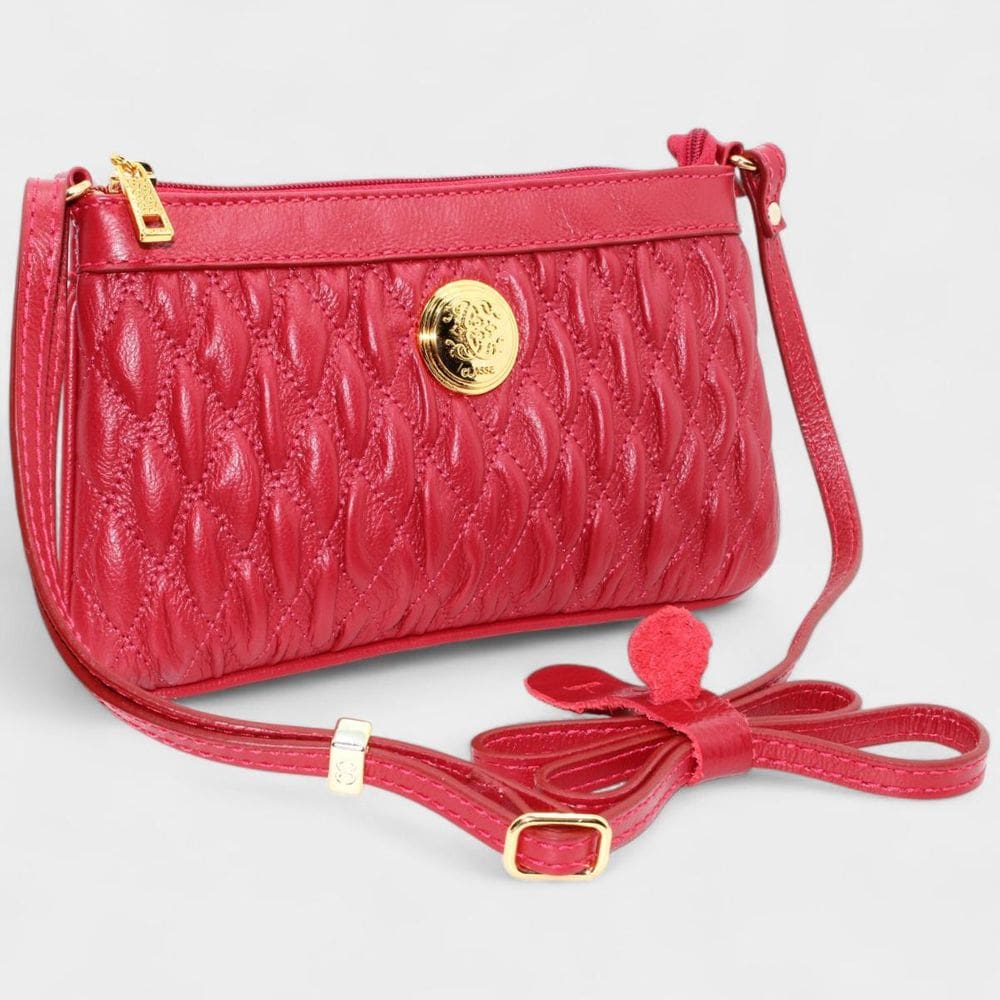 Bolsa Crossbody Classe Couro autêntico Casual Kelly Feminina - Vermelho