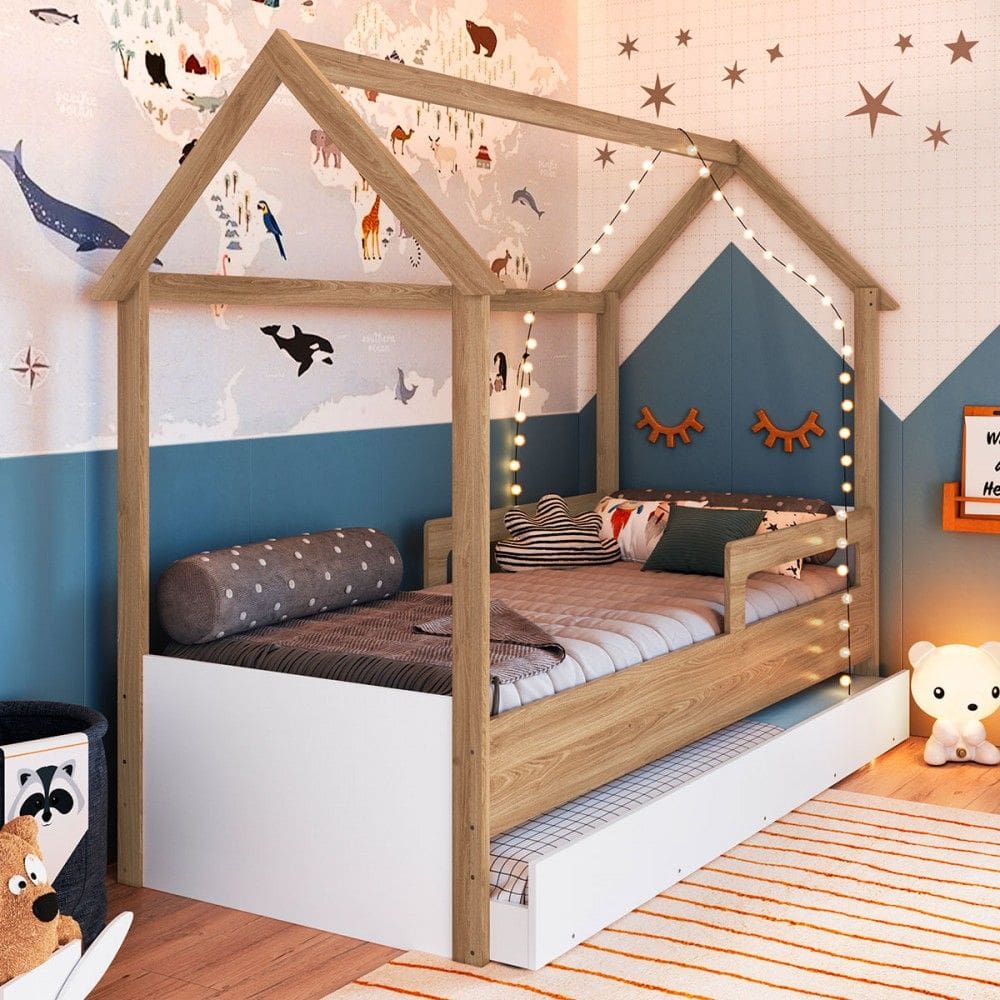 Cama Infantil Bicama Soninho Oak/Branco - Panorama Móveis