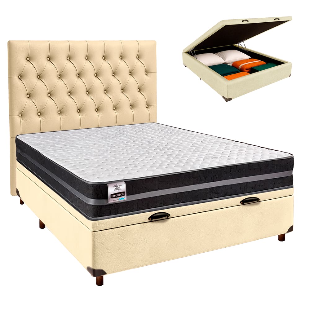 Kit Cabeceira + Cama Box Bau + Colchão Casal Molas Ultralastic Bogota Inducol