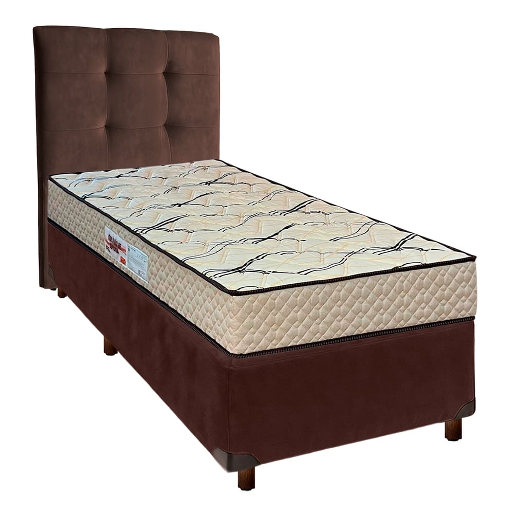 Cama Box + Colchão Solteiro D33 Maxsono Paropas + Cabeceira Estofada