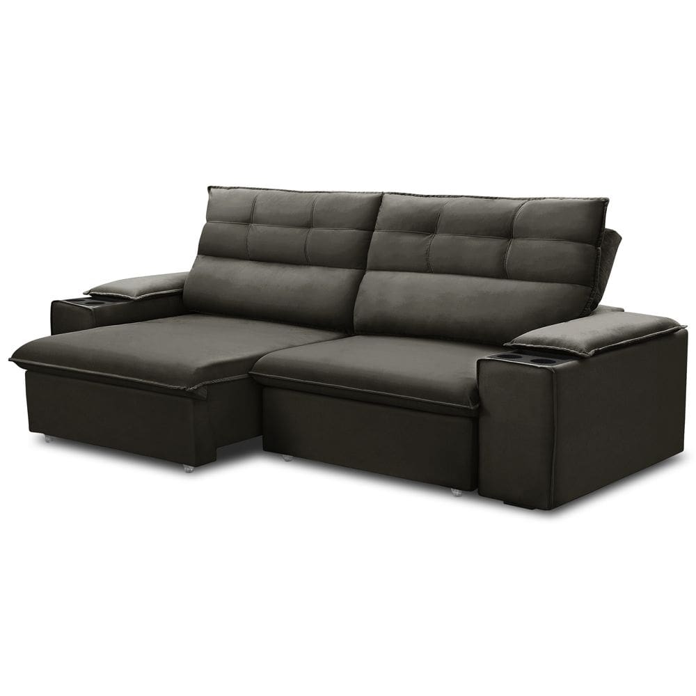 Sofá Retrátil Reclinável Para Sala 3 Lugares 225cm Gordon F04 Veludo Marrom Escuro - Lyam Decor