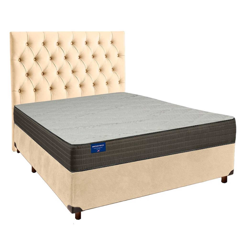 Cama + Box Blindado e Colchão D33 Casal - Orthotech Inducol + Cabeceira