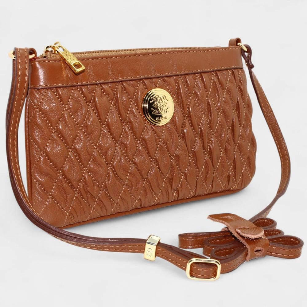 Bolsa Crossbody Classe Couro autêntico Casual Kelly Feminina - Marrom