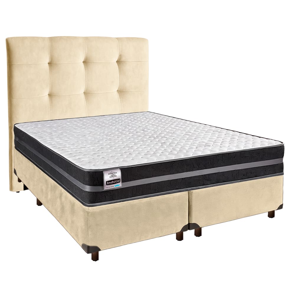 Cama Box + Colchão Queen Molas Ultralastic Bogota Inducol + Cabeceira Estofada