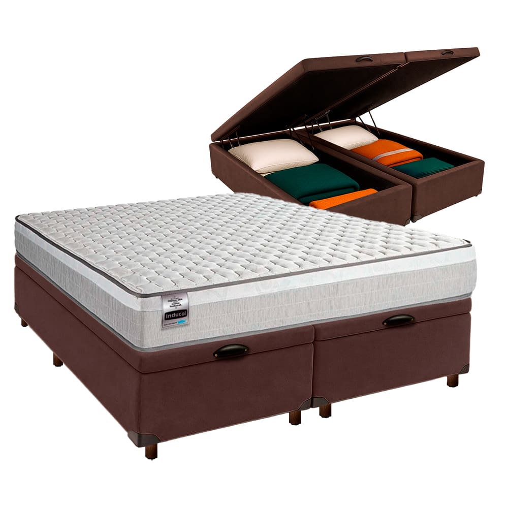 Conjunto Cama Box Bau Blindado Queen + Colchão Molas Ensacadas Hanover Inducol