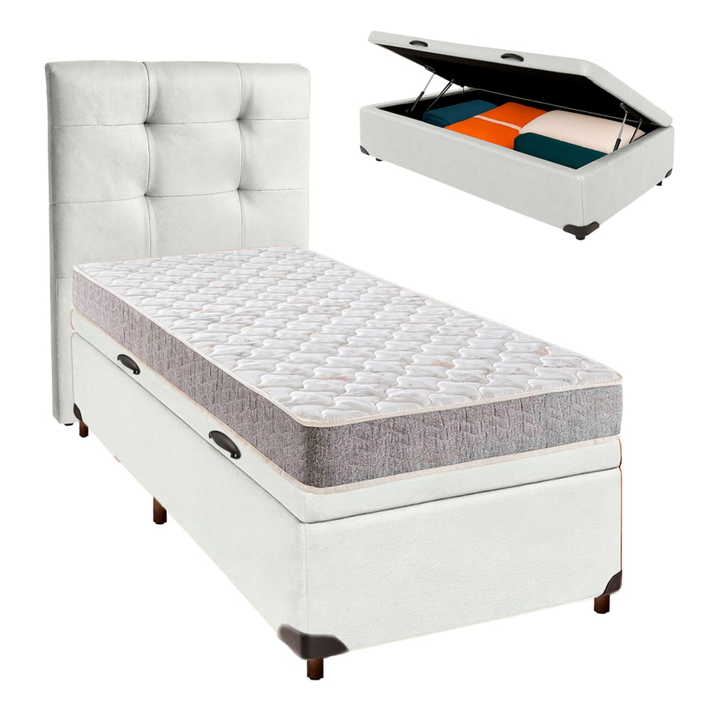 Kit Cabeceira + Cama Box Bau  + Colchão Solteiro D23 D23 Inducol