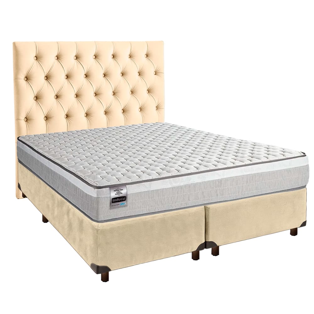 Cama Box + Colchão Queen Molas Ensacadas Hanover Inducol + Cabeceira Estofada