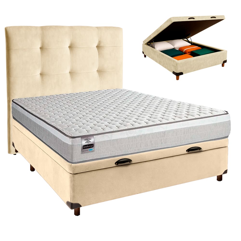 Kit Cabeceira + Cama Box Bau  + Colchão Casal Molas Ensacadas Hanover Inducol