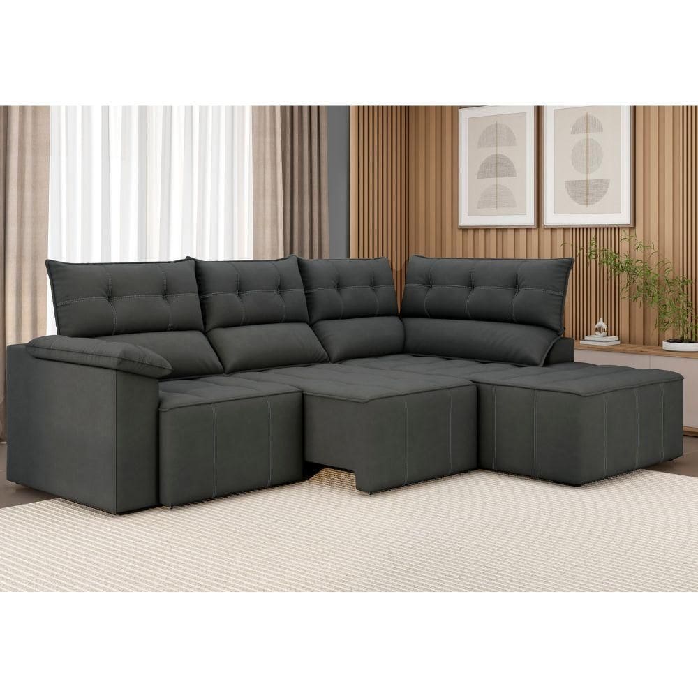 Sofá de Canto 3x2 Lugares Veludo Cinza Santorini Besthouse Sofás