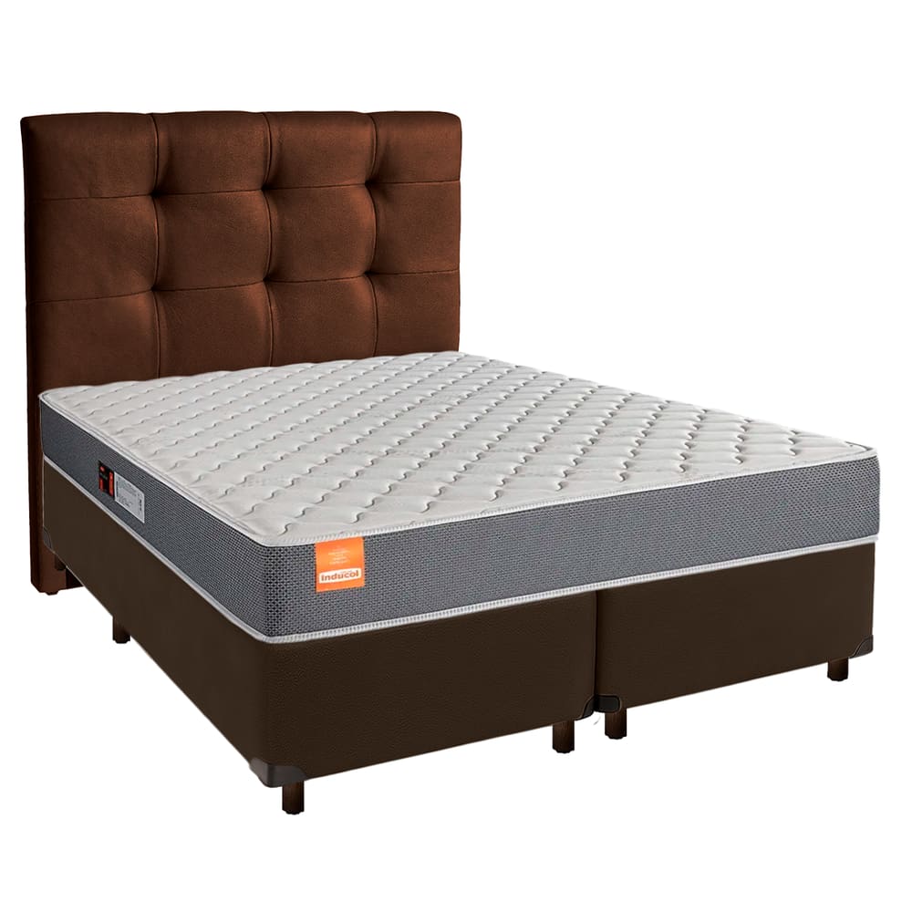 Cama Box + Colchão King D23 Pro Inducol + Cabeceira Estofada