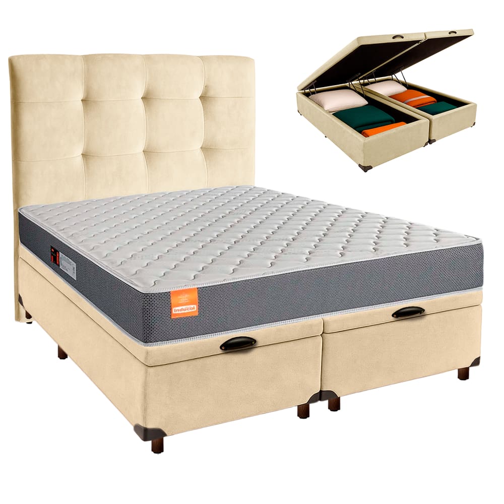 Kit Cabeceira + Cama Box Bau + Colchão Queen D23 Pro Inducol