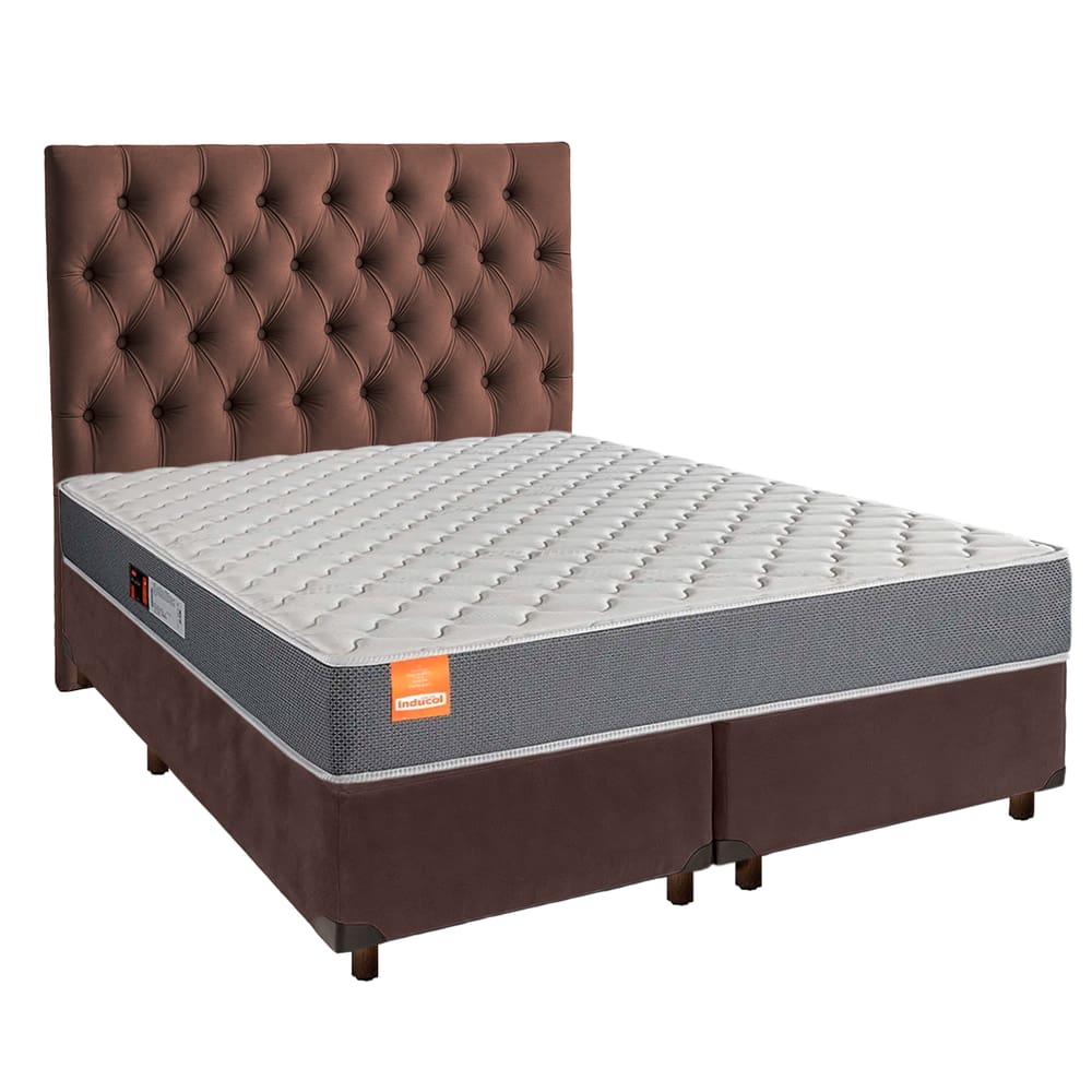 Cama + Box Marrom e Colchão D23 Queen - Pro Inducol + Cabeceira