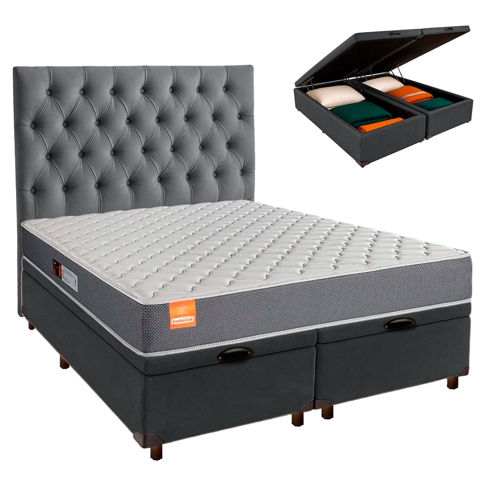 Cama + Bau Blindado e Colchão D23 Queen - Pro Inducol + Cabeceira