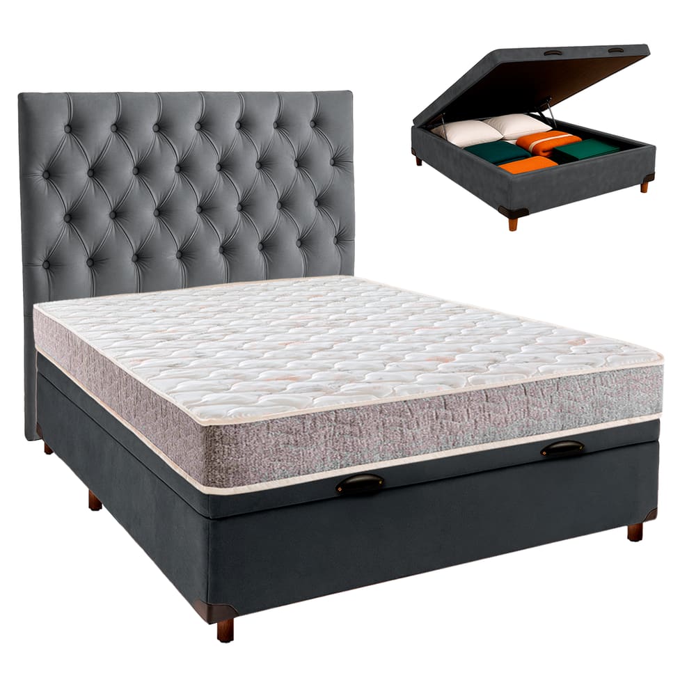 Kit Cabeceira + Cama Box Bau  + Colchão Casal D33 D33 Inducol