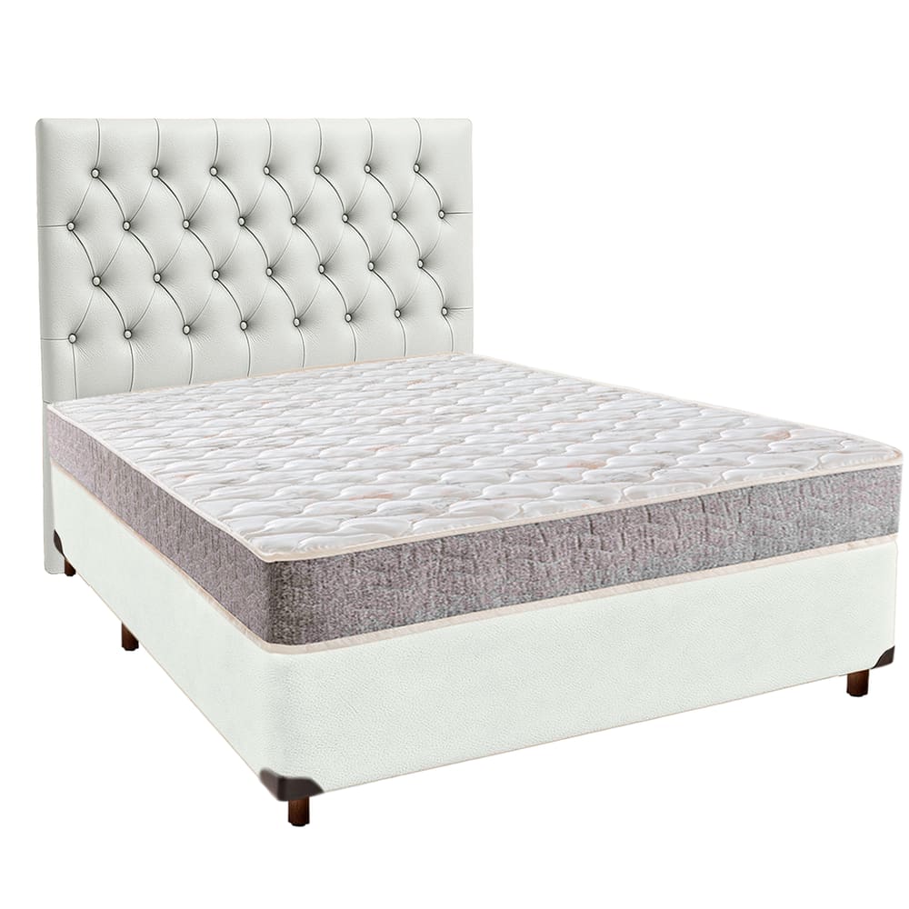 Cama + Box Branco e Colchão D33 Casal - D33 Inducol + Cabeceira