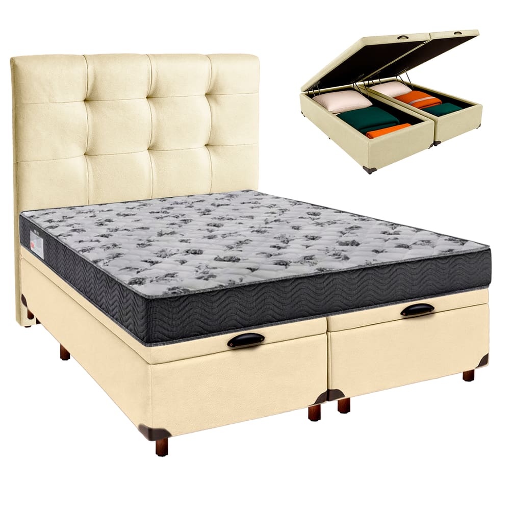 Kit Cama Box Bau + Cabeceira + Colchão Casal D33 - Iso100 - Ortobom