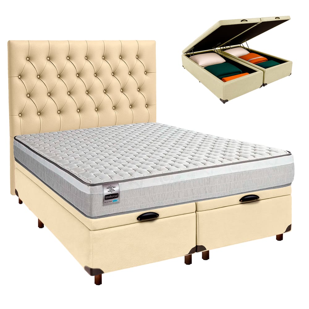 Kit Cabeceira + Cama Box Bau + Colchão Queen Molas Ensacadas Hanover Inducol