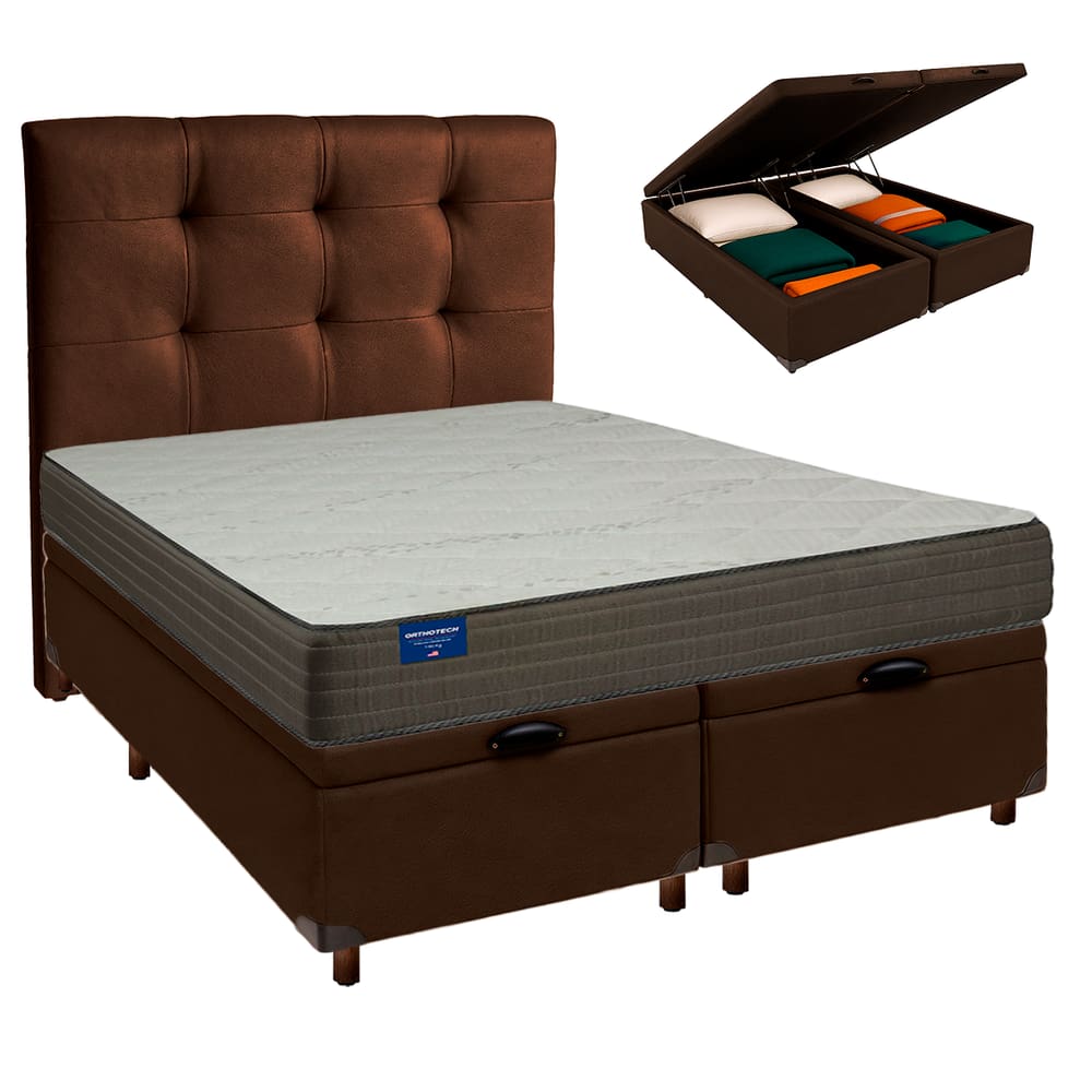 Kit Cabeceira + Cama Box Bau + Colchão Queen D33 Orthotech Inducol