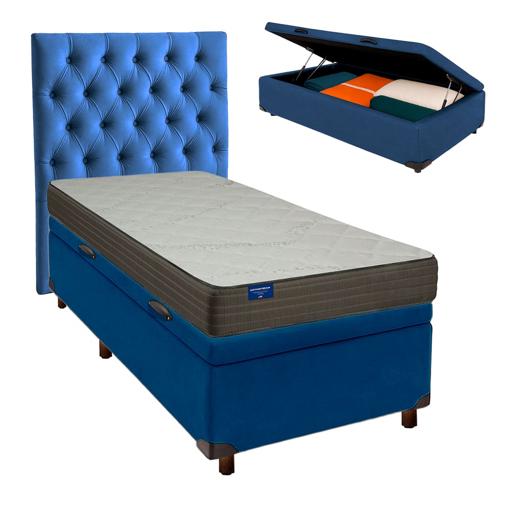 Kit Cabeceira + Cama Box Bau  + Colchão Solteiro D33 Orthotech Inducol