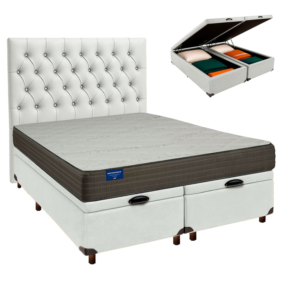 Cama + Bau Blindado e Colchão D33 Queen - Orthotech Inducol + Cabeceira