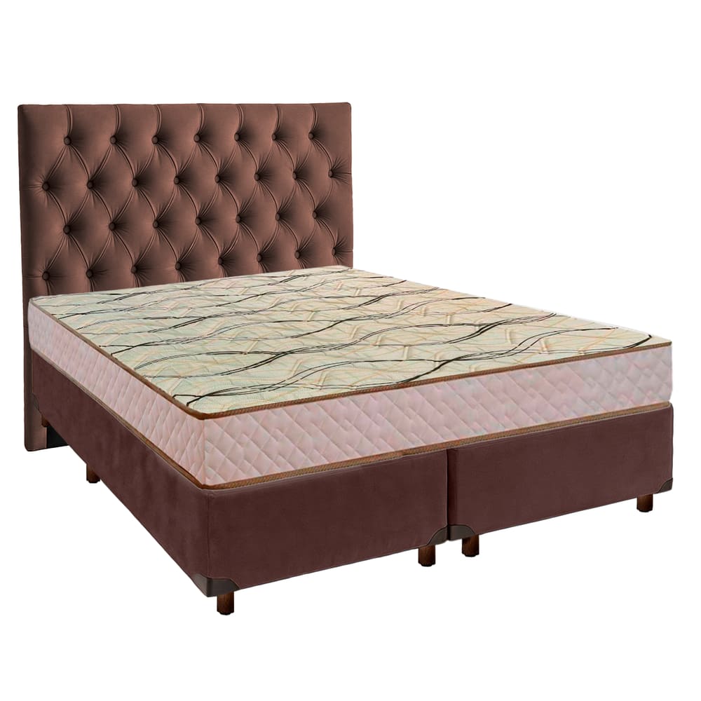 Cama Box + Colchão Casal D33 Maxsono Paropas + Cabeceira Estofada