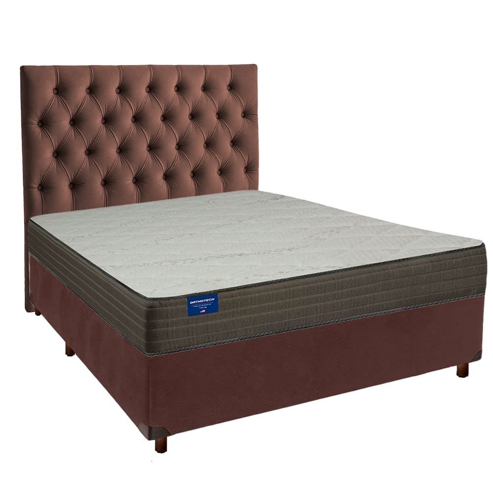 Cama Box + Colchão Casal D33 Orthotech Inducol + Cabeceira Estofada