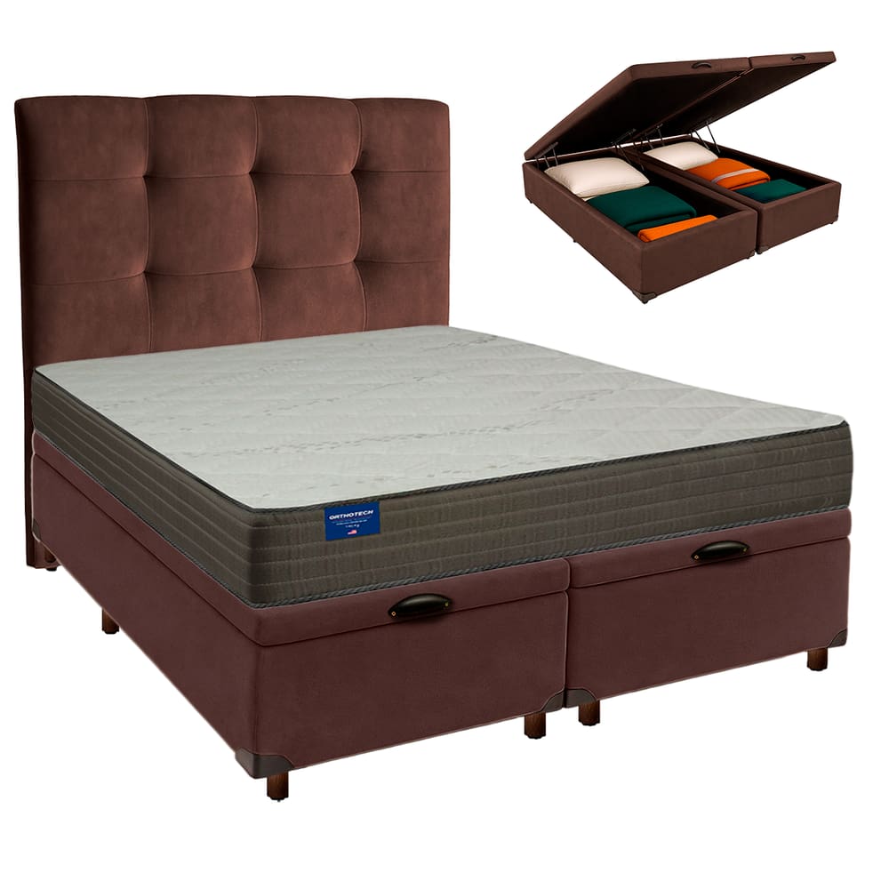 Cama + Bau Blindado e Colchão D33 Queen - Orthotech Inducol + Cabeceira