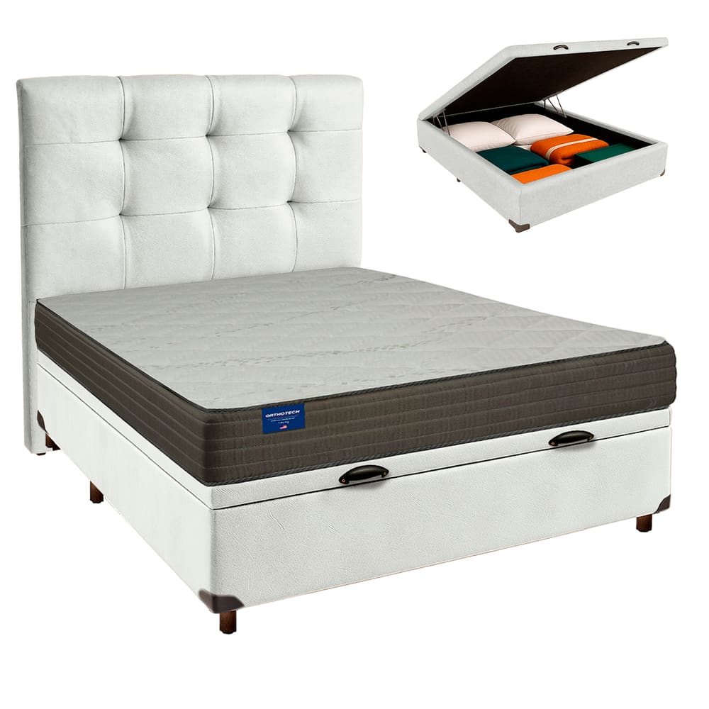 Cama + Bau Blindado e Colchão D33 Casal - Orthotech Inducol + Cabeceira