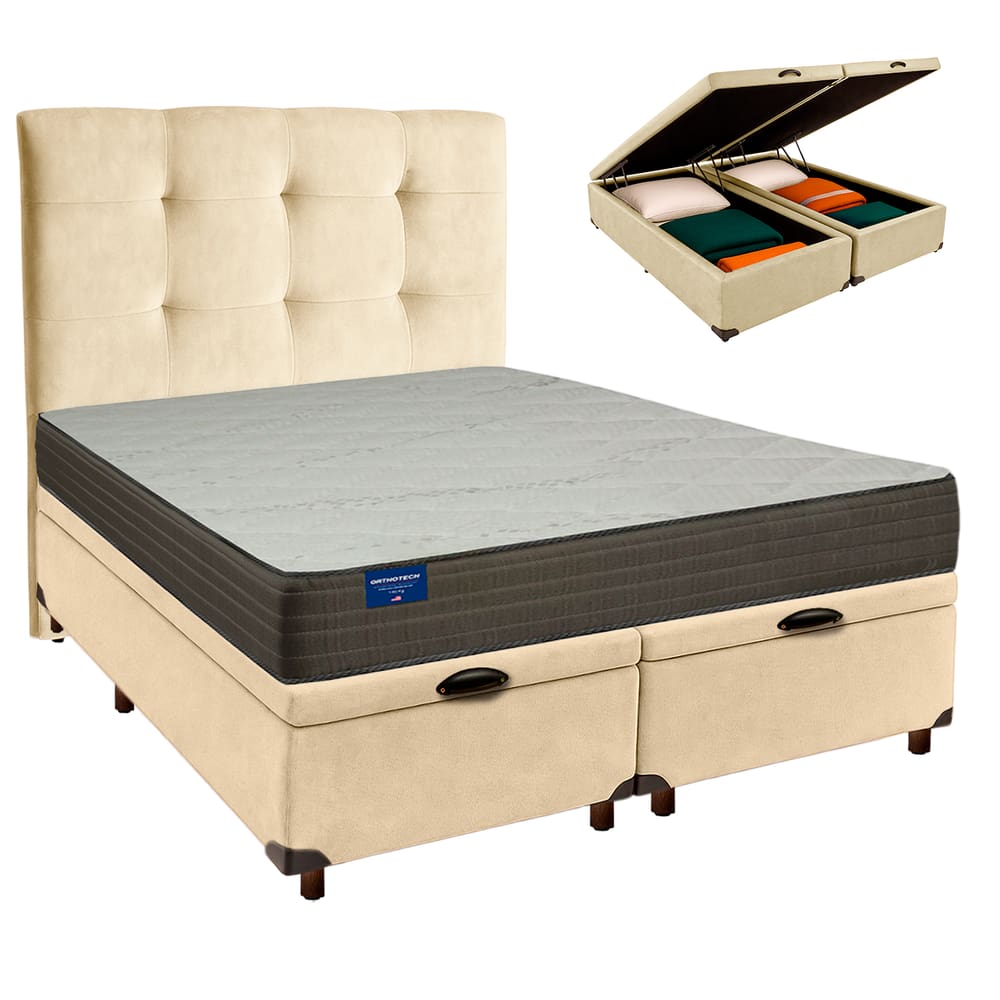 Kit Cabeceira + Cama Box Bau + Colchão Queen D33 Orthotech Inducol
