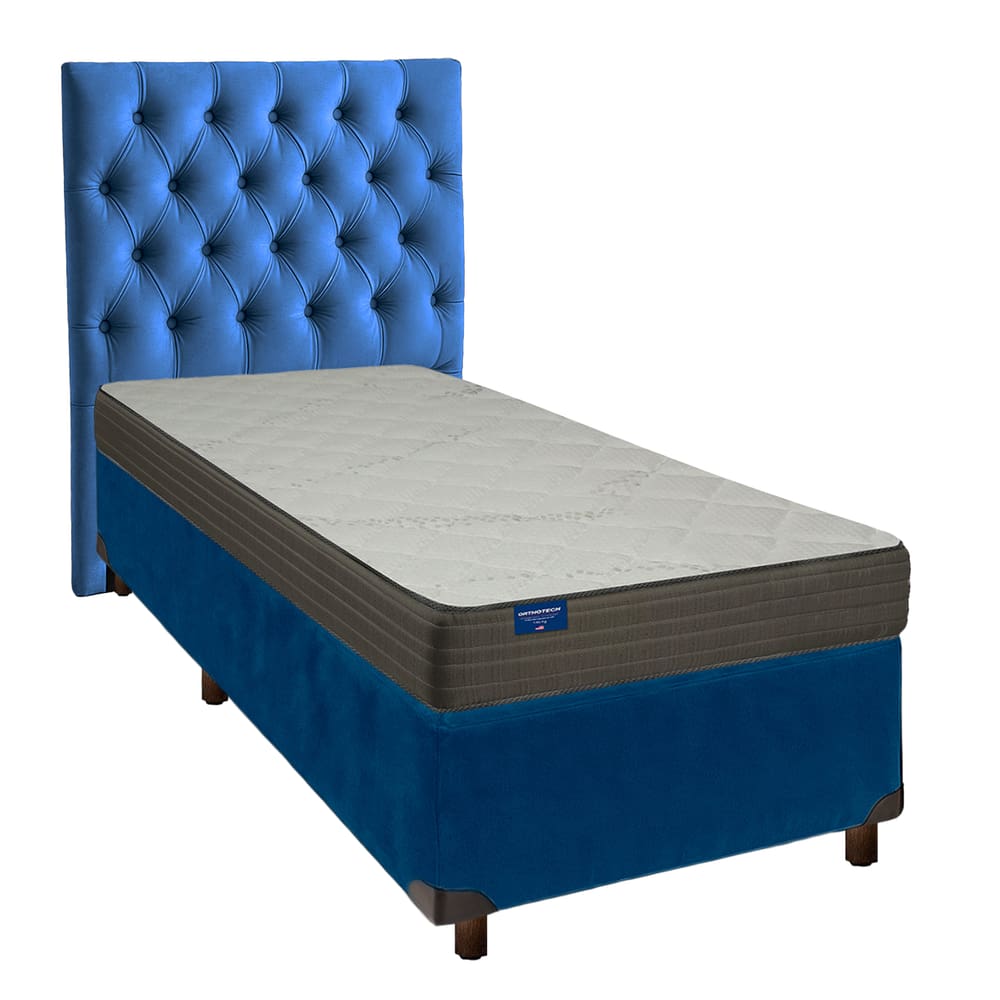 Cama Box + Colchão Solteiro D33 Orthotech Inducol + Cabeceira Estofada