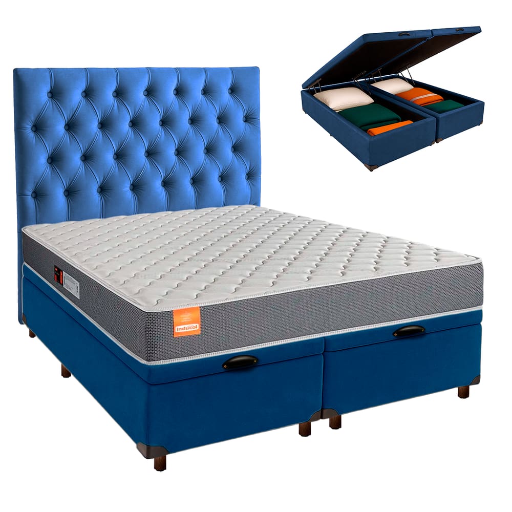 Cama Box Bau + Colchão Queen D23 Pro Inducol + Cabeceira Estofada