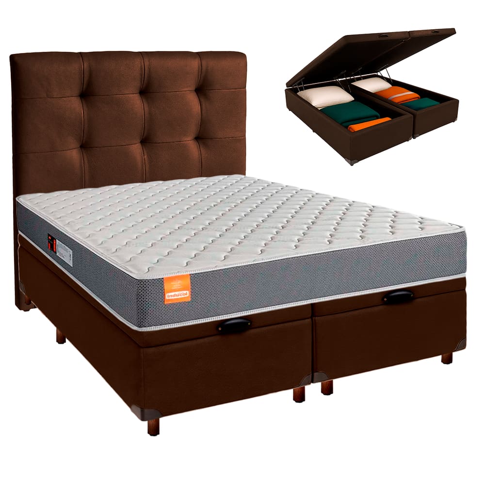 Kit Cabeceira + Cama Box Bau + Colchão Queen D23 Pro Inducol