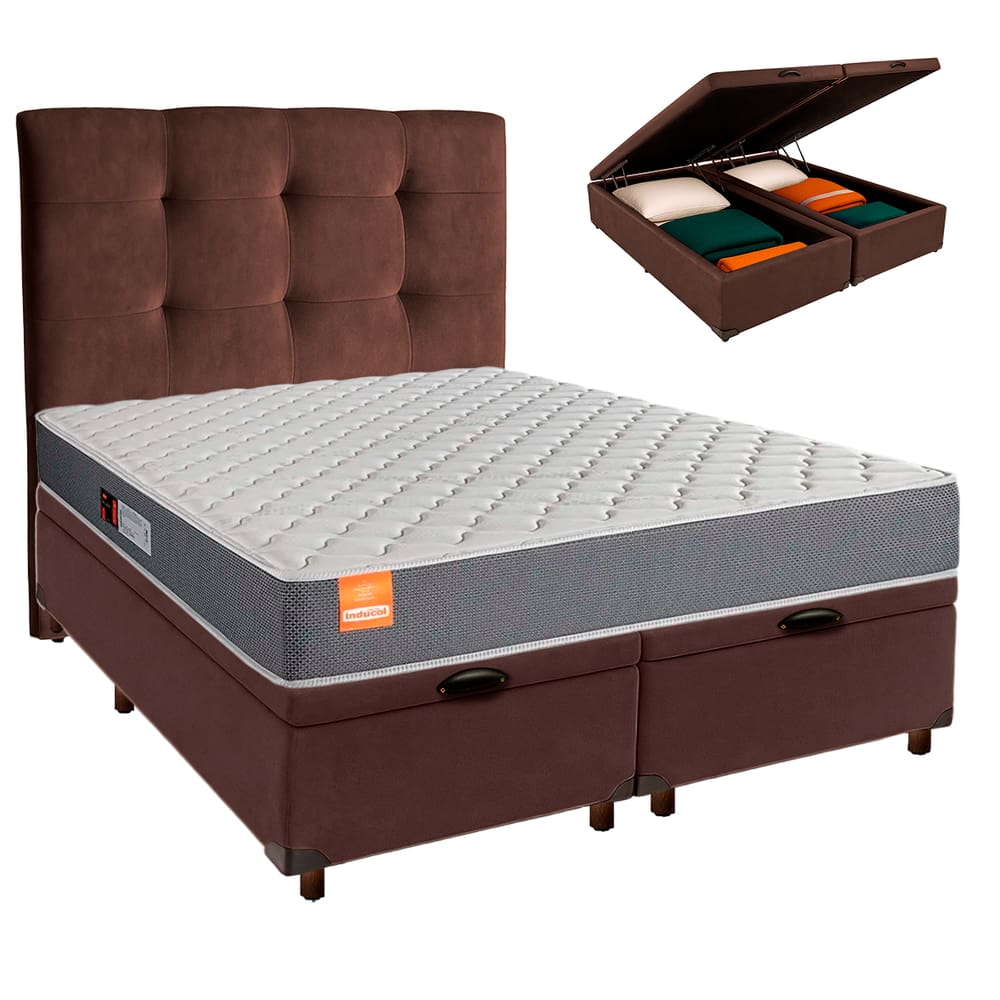 Cama + Bau Blindado e Colchão D23 Queen - Pro Inducol + Cabeceira
