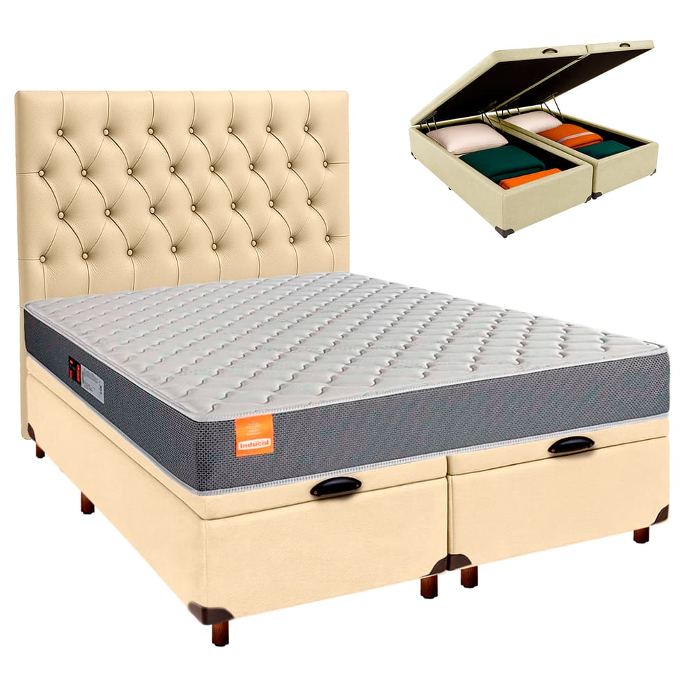 Kit Cama Box Bau + Cabeceira + Colchão Queen D23 - Pro - Inducol