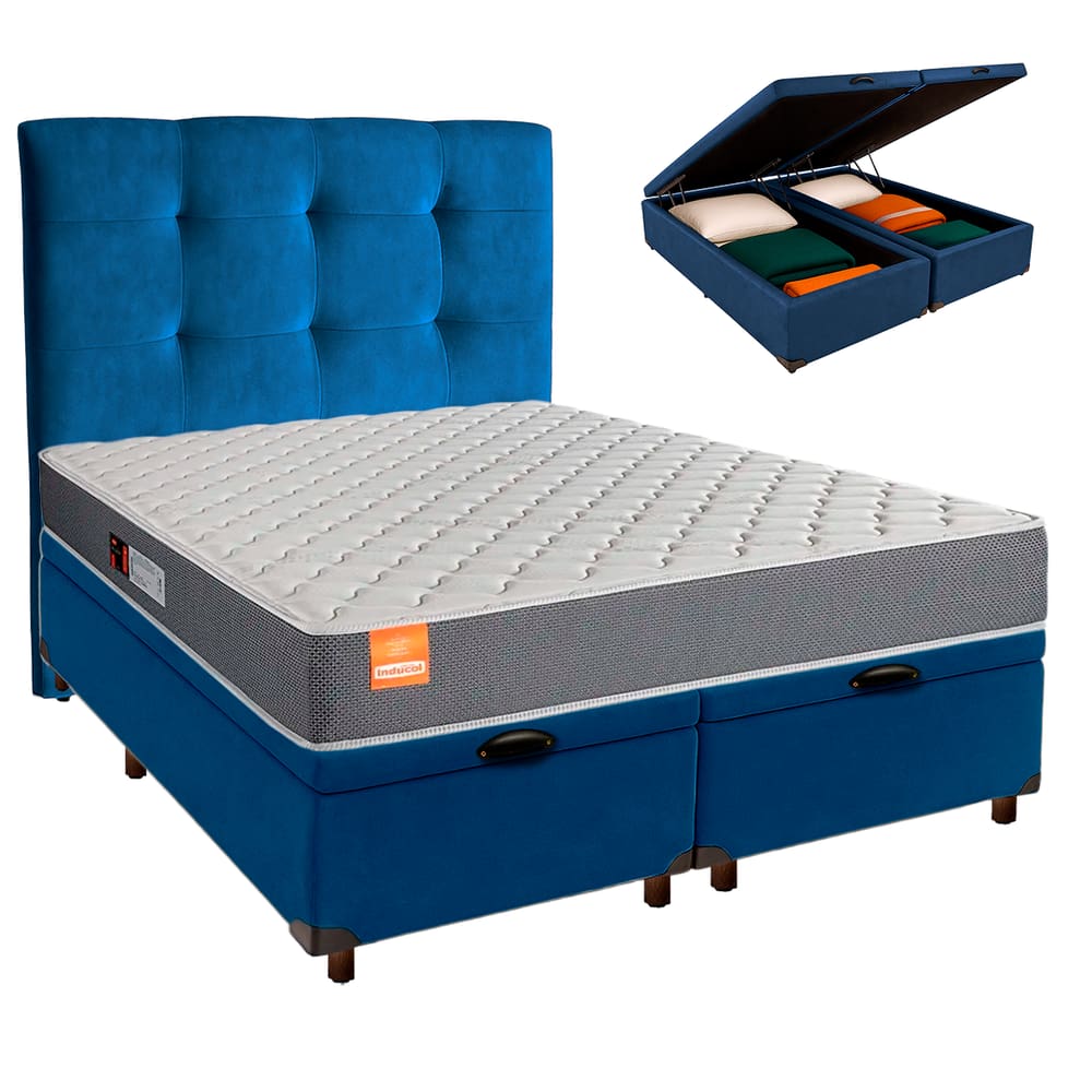 Kit Cama Box Bau + Cabeceira + Colchão Queen D23 - Pro - Inducol