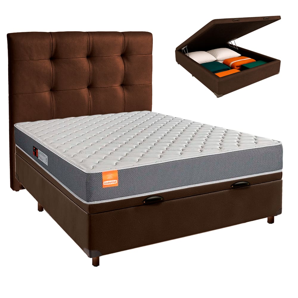 Kit Cama Box Bau + Cabeceira + Colchão Casal D23 - Pro - Inducol