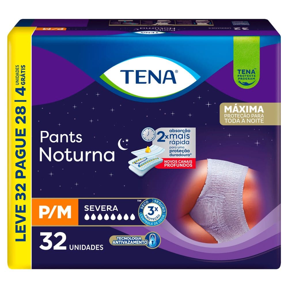 Roupa Íntima Tena Pants Noturna Tamanho P/M Leve 32 Pague 28 Unidades Descartáveis