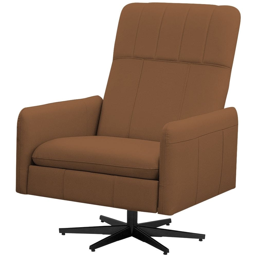 Poltrona Decorativa Giratória Retrátil Reclinável Lutor L06 Couro Caramelo - Lyam Decor
