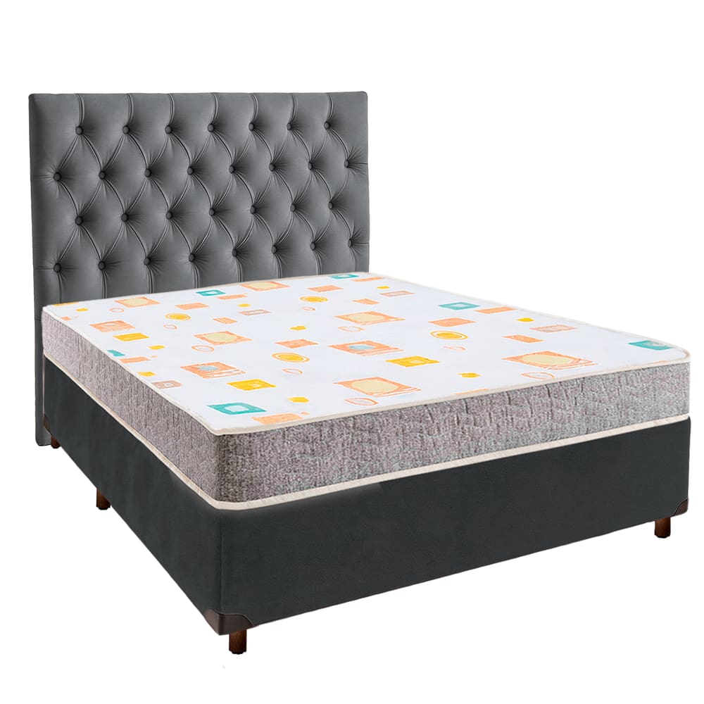 Cama Box + Colchão Casal D20 D20 Inducol + Cabeceira Estofada
