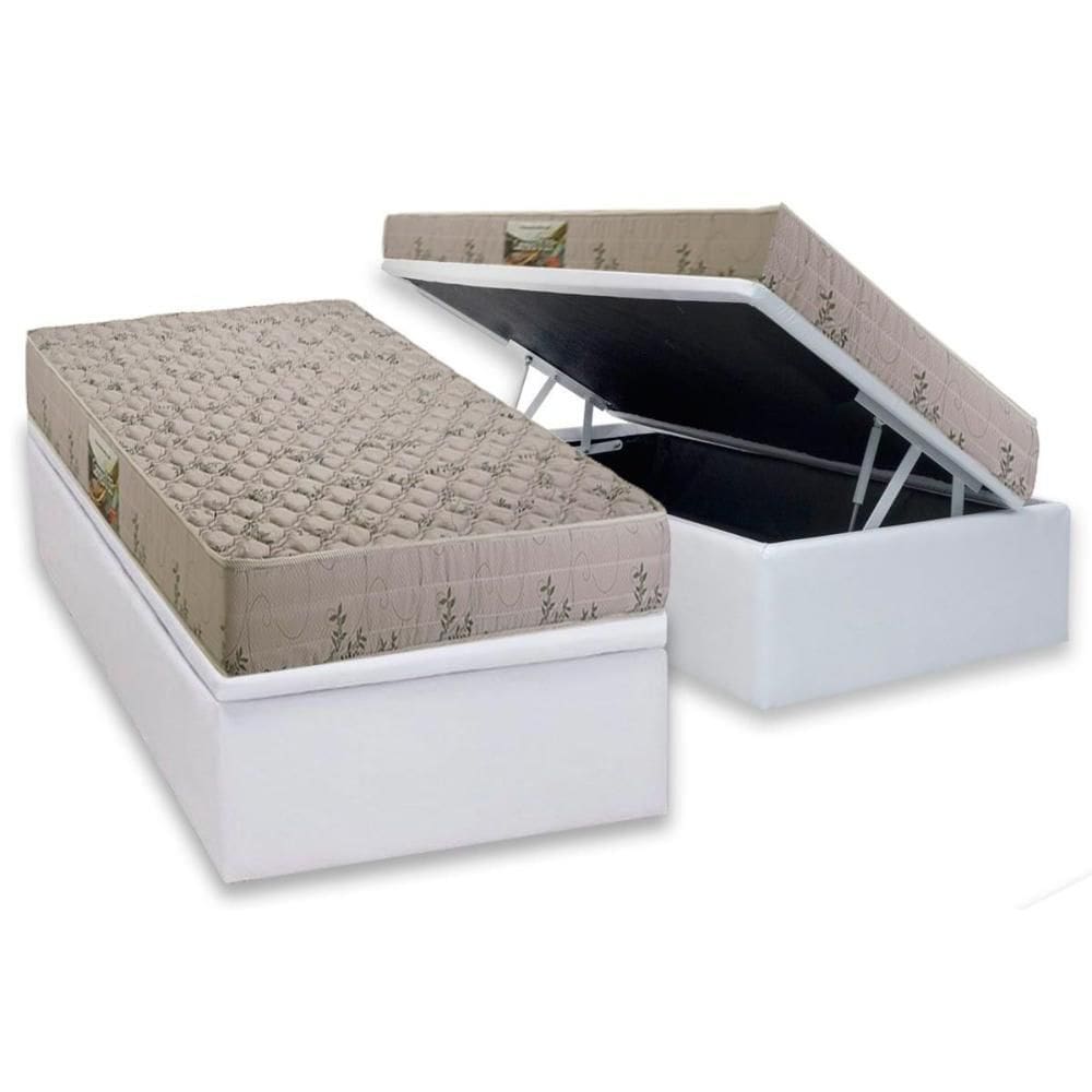 Cama Box Baú Solteiro: Colchão Espuma D33 Herval Cannes + Base CRC Linhão White (88x188)